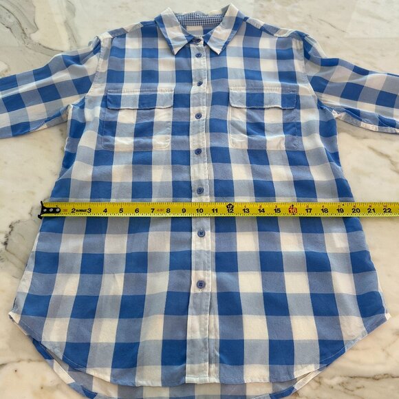 EQUIPMENT BLUE WHITE CHECKERED SILK SHIRT SIZE MEDIUM - Picture 11 of 17